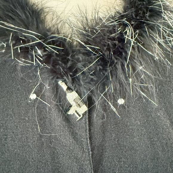 Vintage Y2K Black Cardigan w Feathers Women's Sz XL Button Up Rhinestone Accents - Picture 3 of 8